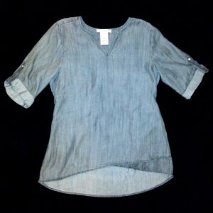 Philosophy Grey Wash Denim Top with Roll Tab Sleeves Medium